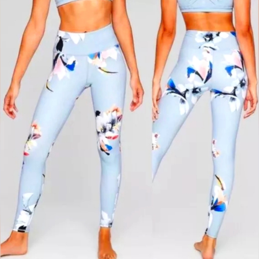Athleta Paradise Floral Chaturanga Blue High Rise Tight / Leggings Women S